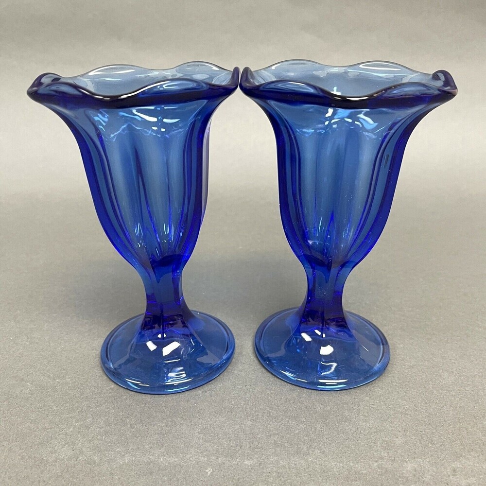 Cobalt Blue Glass‎ Sundae Glass Glasses 6 1/4" Lot of 2